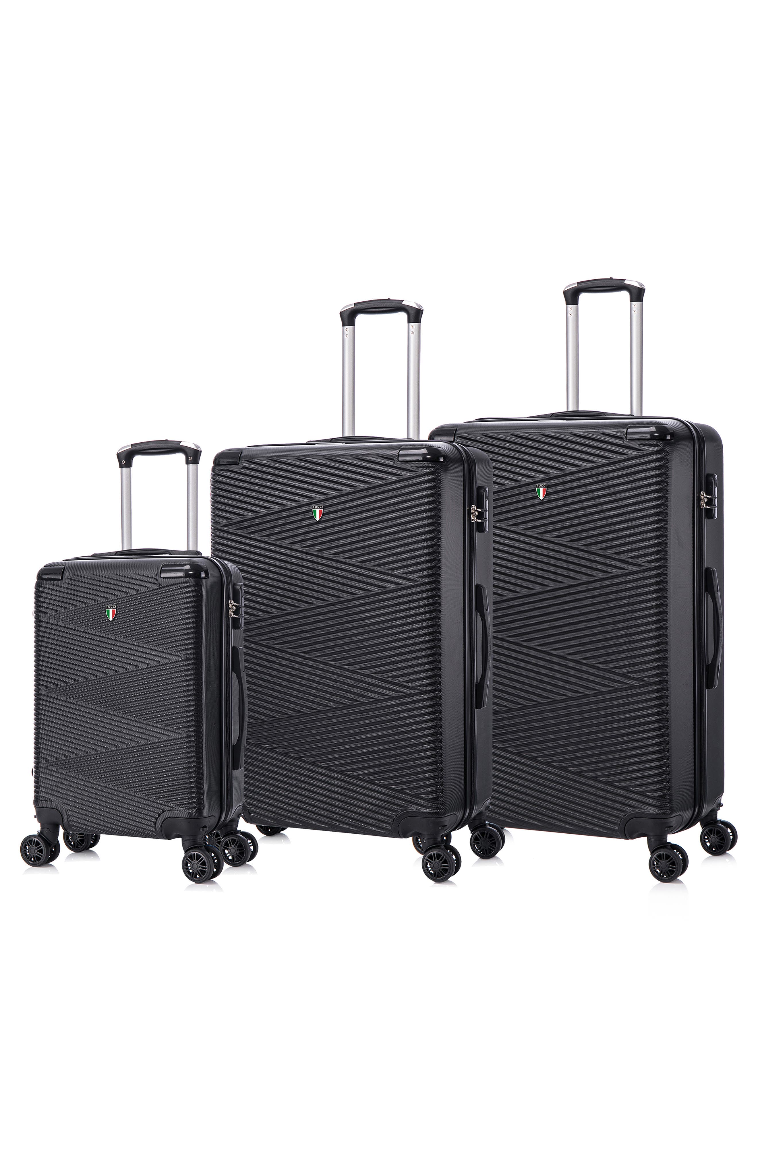 TUCCI Avenza Hardshell 3-Piece Spinner Luggage Set, Alternate, color, Black