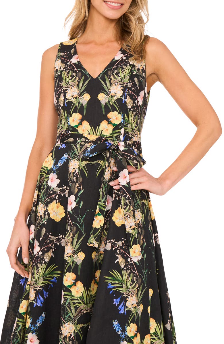 Ted Baker Floral Sleeveless Linen Maxi Dress, Alternate, color, Rich Black