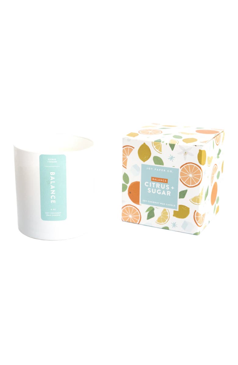 Joy Paper Co. Balance Citrus Sugar Soy Coconut Candle, Main, color, White Glass