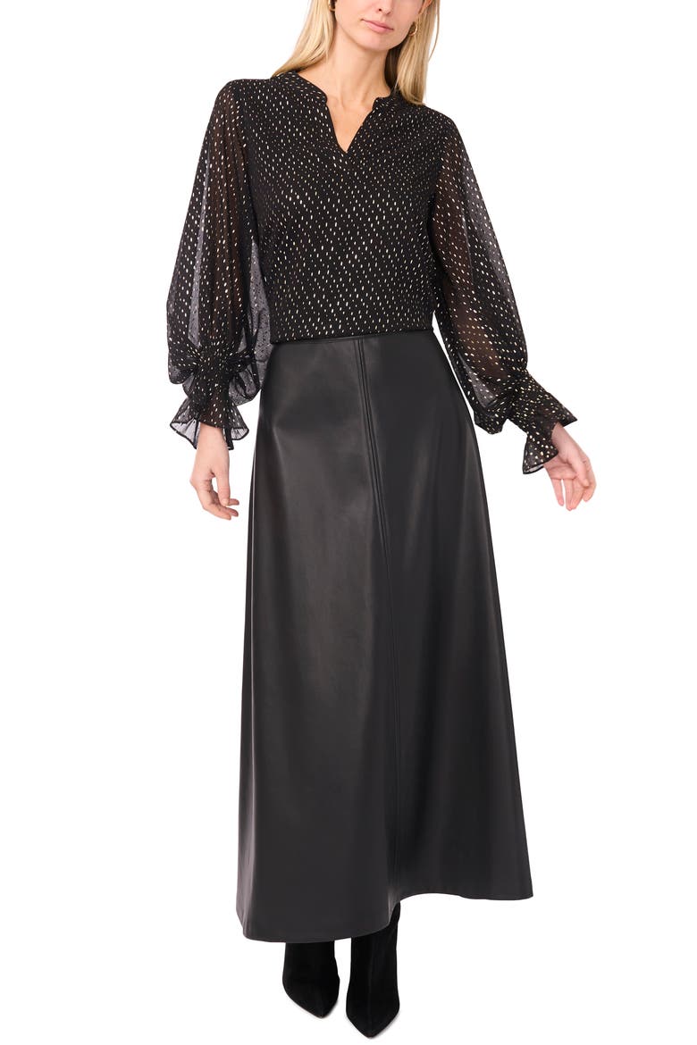 Foil Print Chiffon Top, Alternate, color, RICH BLACK