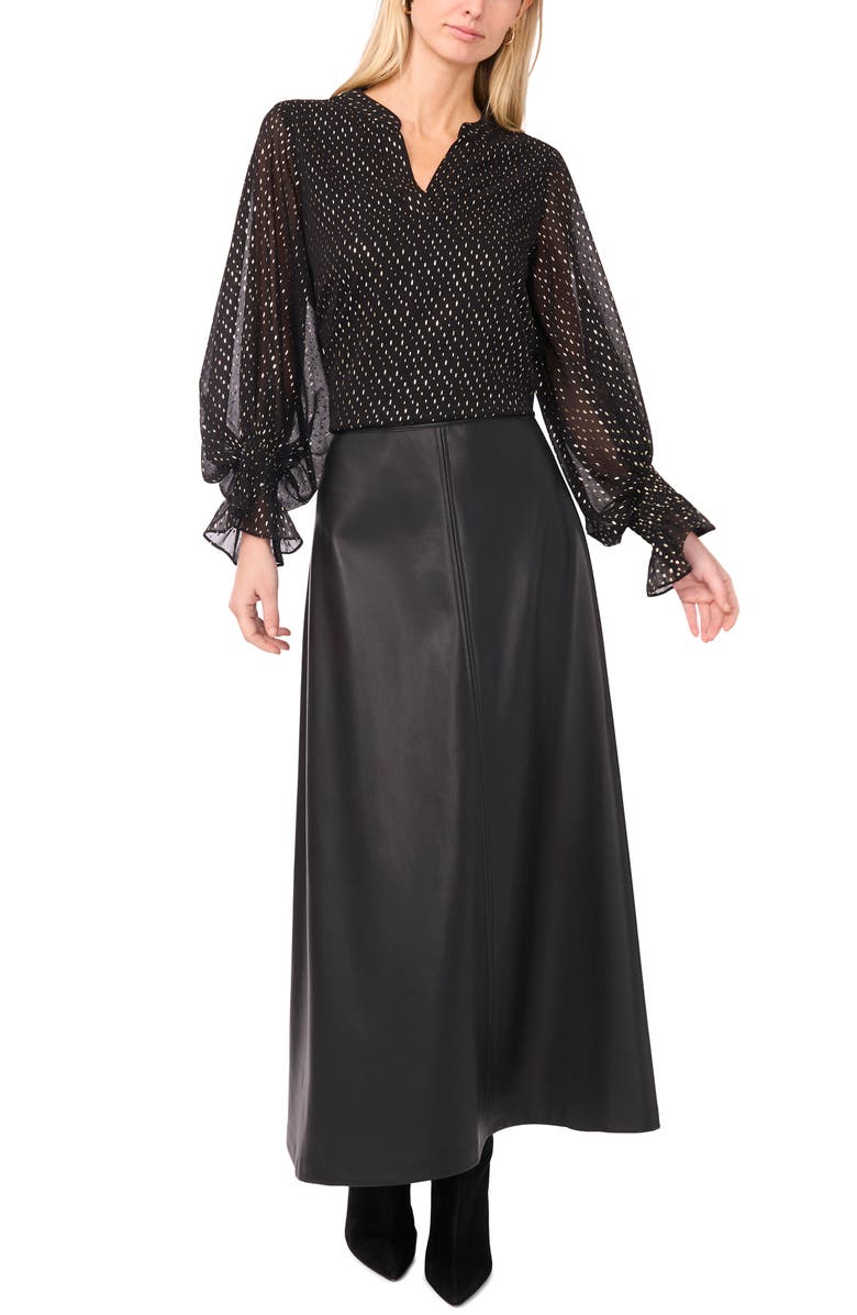 Vince Camuto Foil Print Chiffon Top, Alternate, color, Rich Black