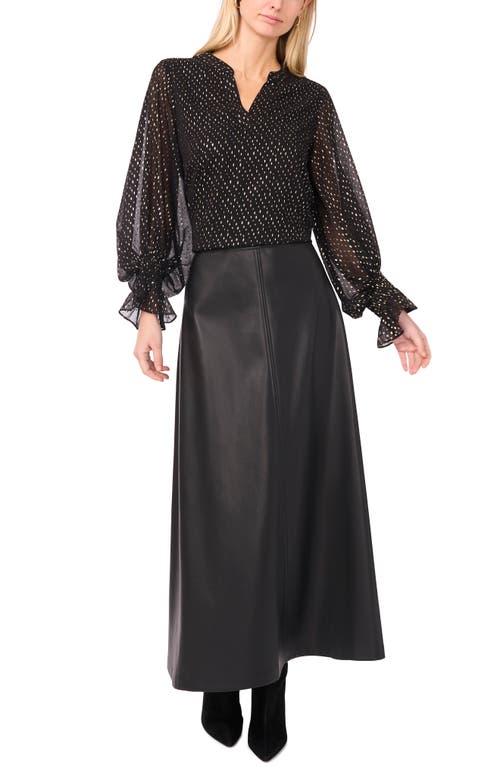 Vince Camuto Foil Print Chiffon Top In Black