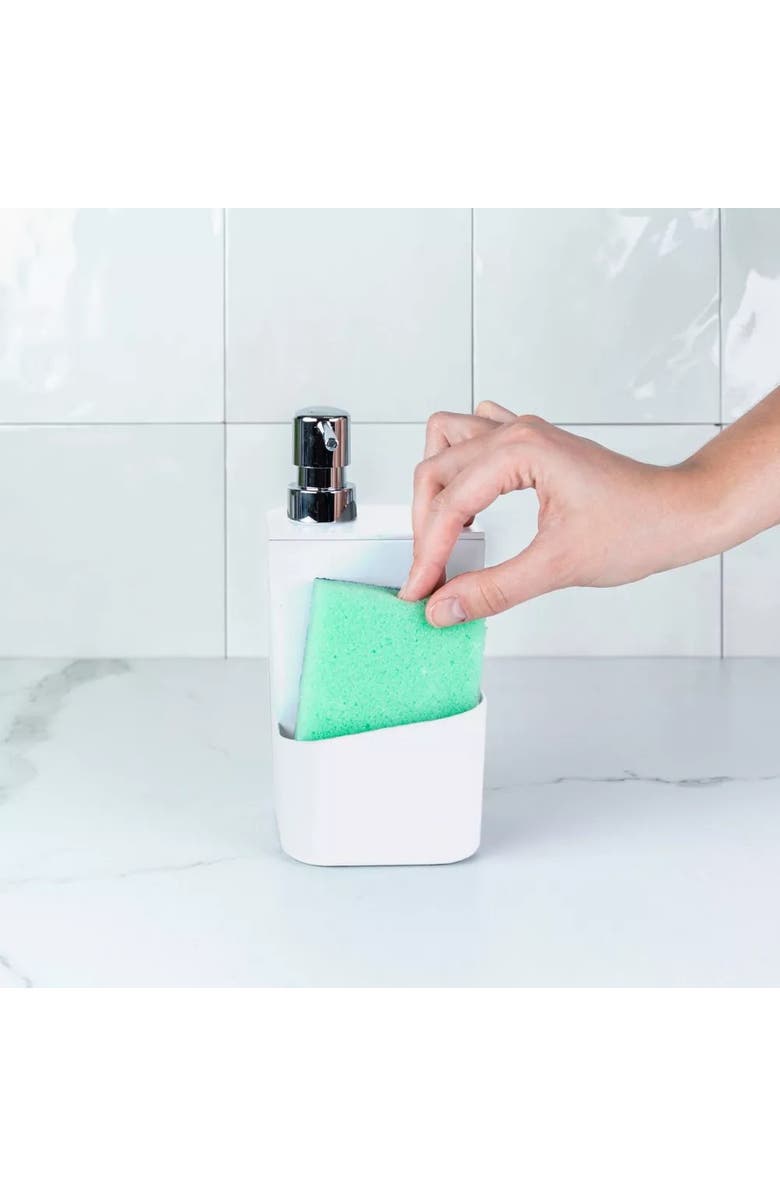 OU Durable Kitchen Soap Dispenser Organizer with Sponge Holder and Drainage, 22 oz, Alternate, color, White