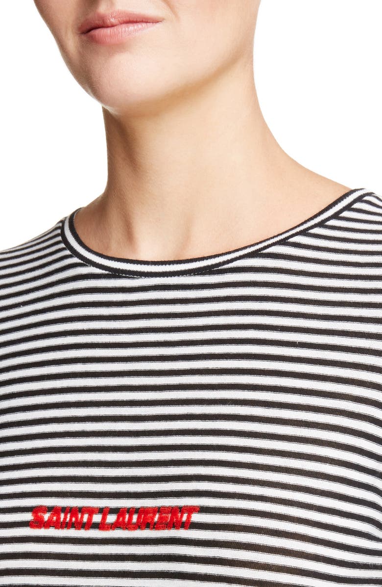 Saint Laurent Logo Stripe Tee, Alternate, color, 