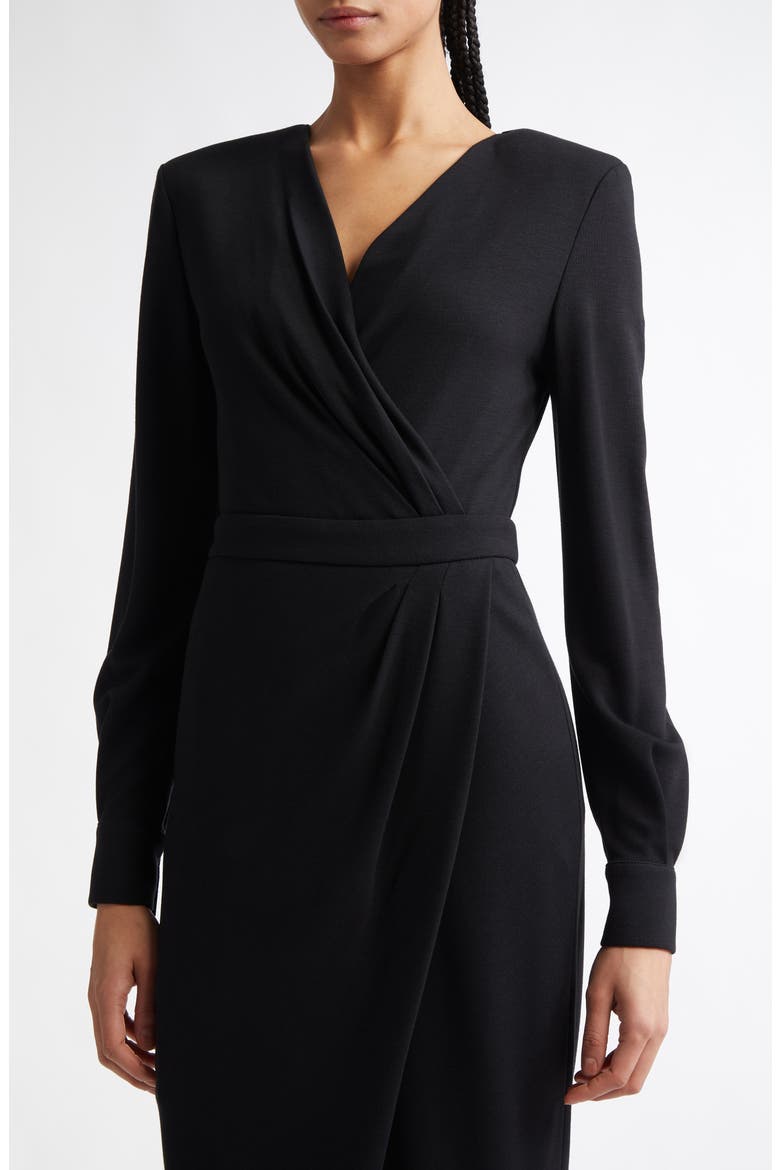 Virtus Long Sleeve Jersey Faux Wrap Dress, Alternate, color, BLACK