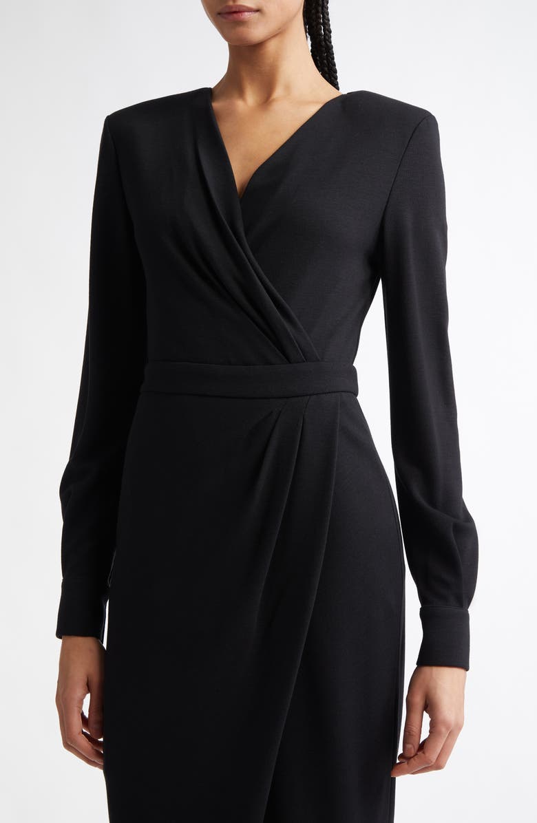 Max Mara Virtus Long Sleeve Jersey Faux Wrap Dress, Alternate, color, Black