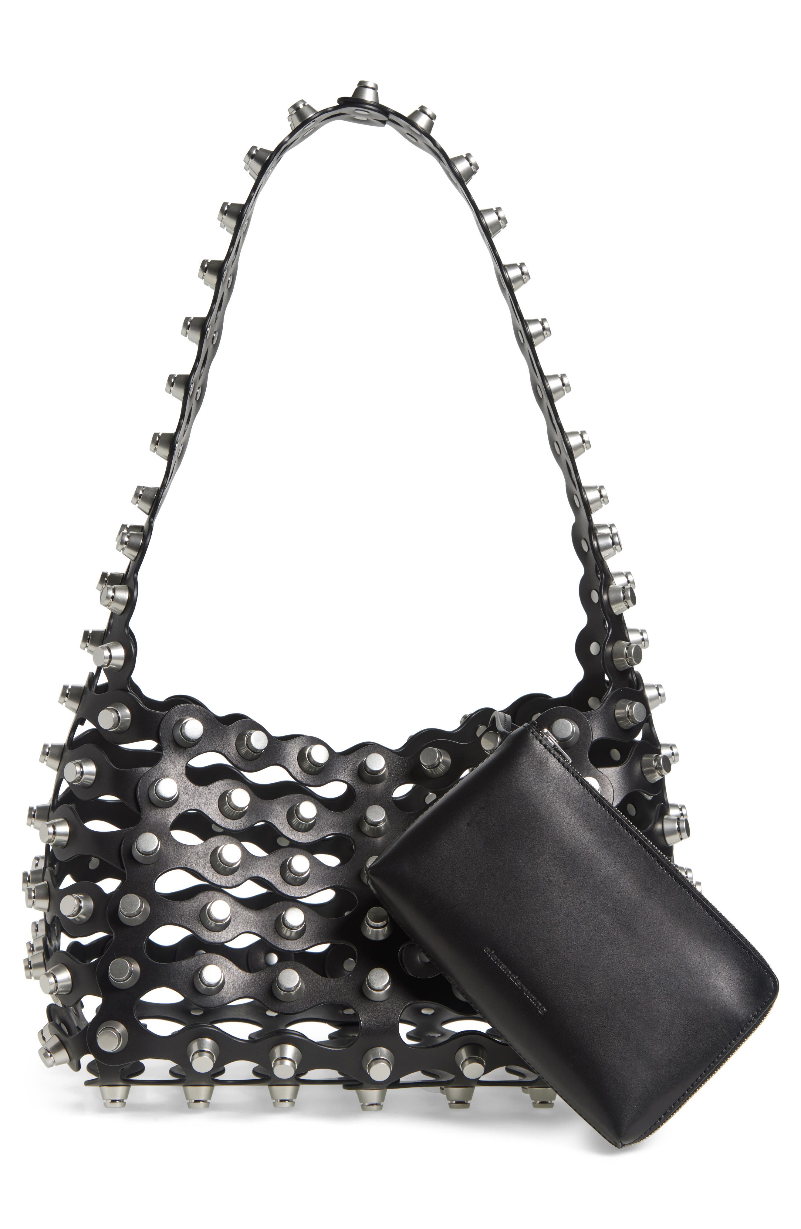 Alexander Wang Medium Rex Studded Cutout Leather Shoulder Bag, Alternate, color, 