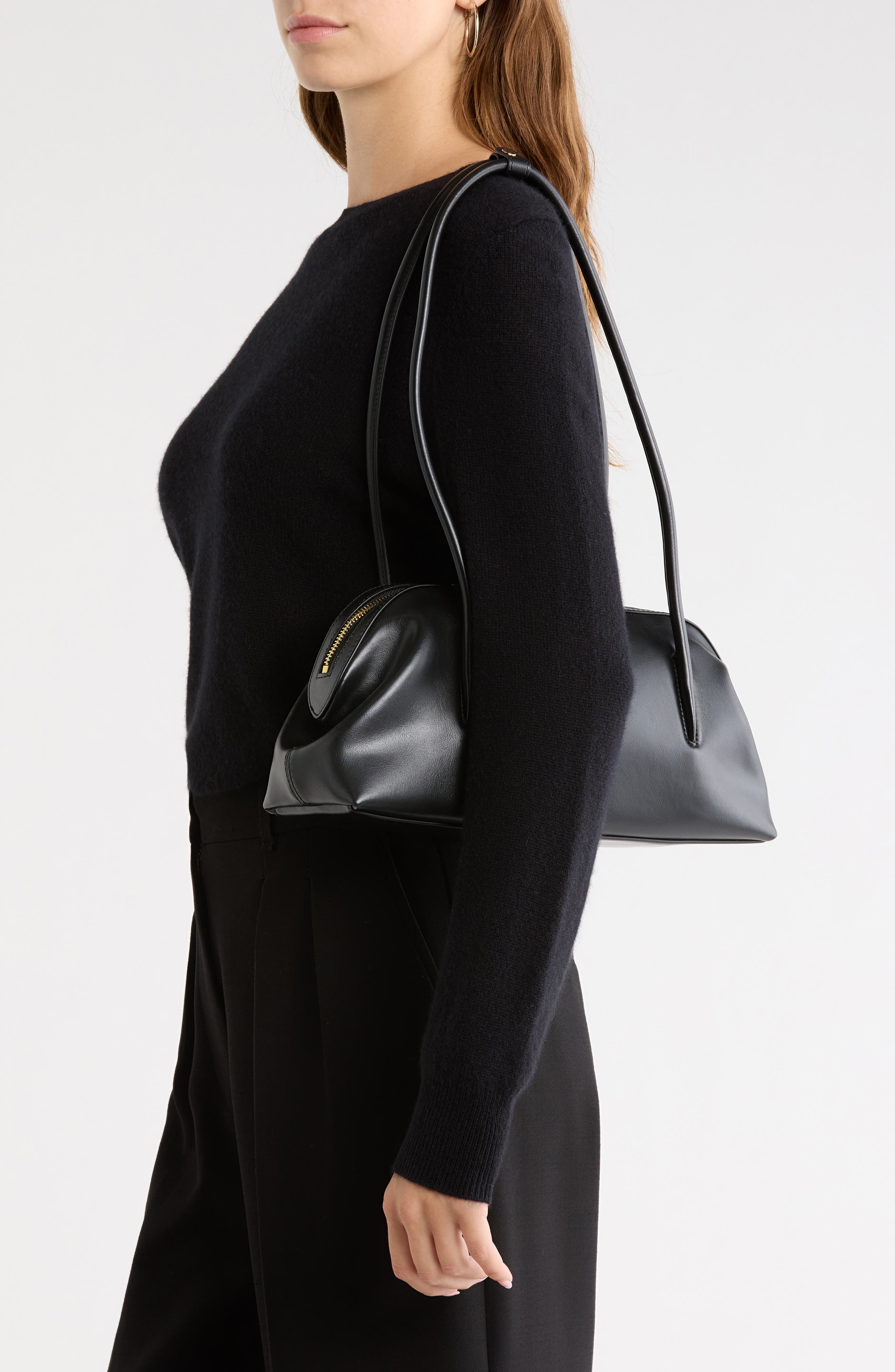 Aveline Faux Leather Shoulder Bag, Alternate, color, BLACK