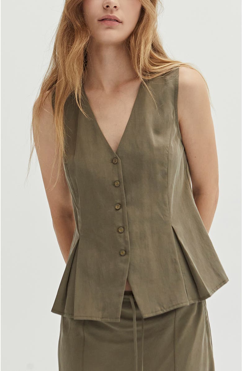 CRESCENT Lyocell & Linen Pleated Vest, Alternate, color, 