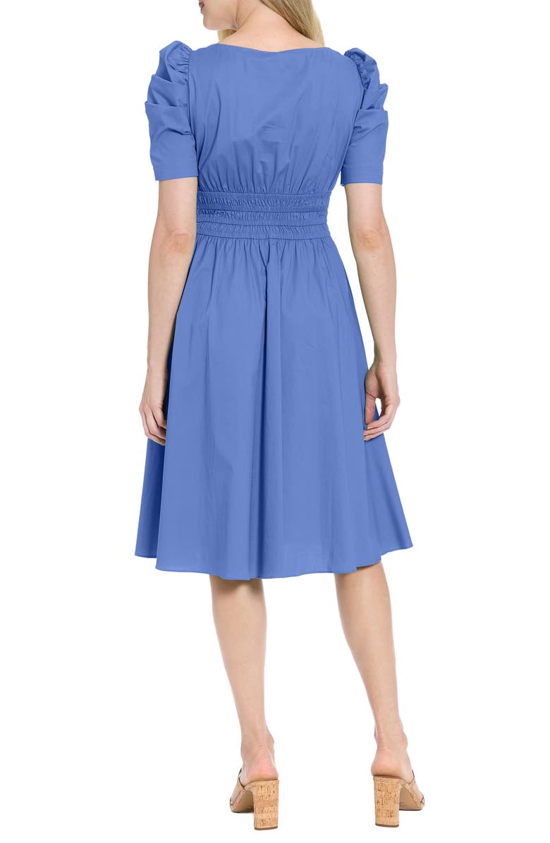 London Times Puff Sleeve Smocked Waist Dress, Alternate, color, Granada Sky