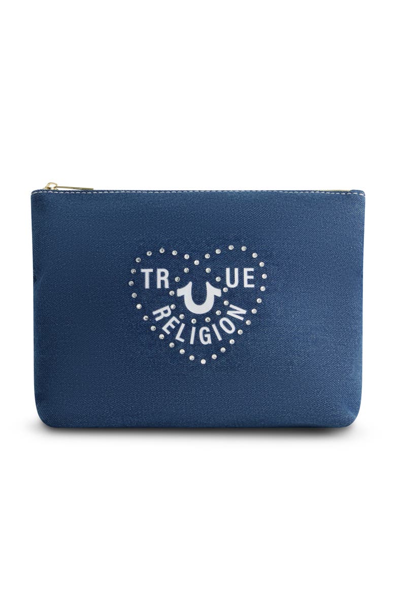 True Religion Cosmetic Bag with Side Pocket, Main, color, Denim