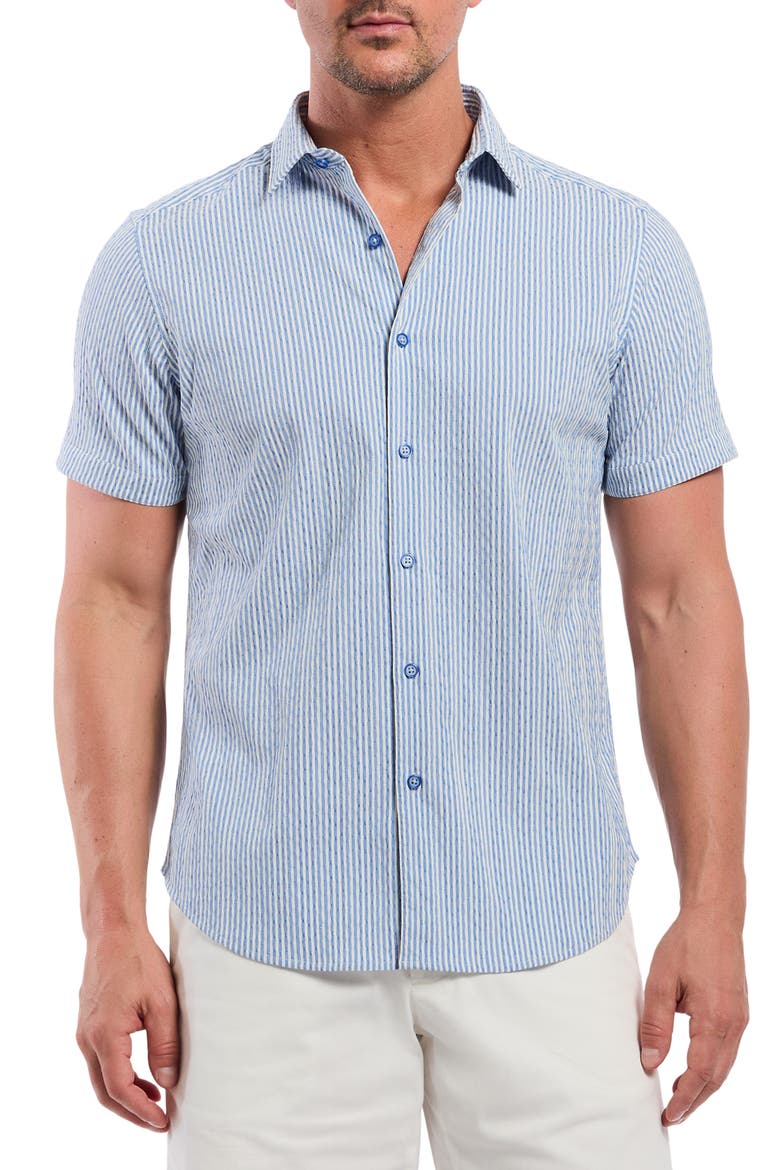 Fornillo Classic Fit Stripe Short Sleeve Button-Up Shirt, Main, color, NAVY