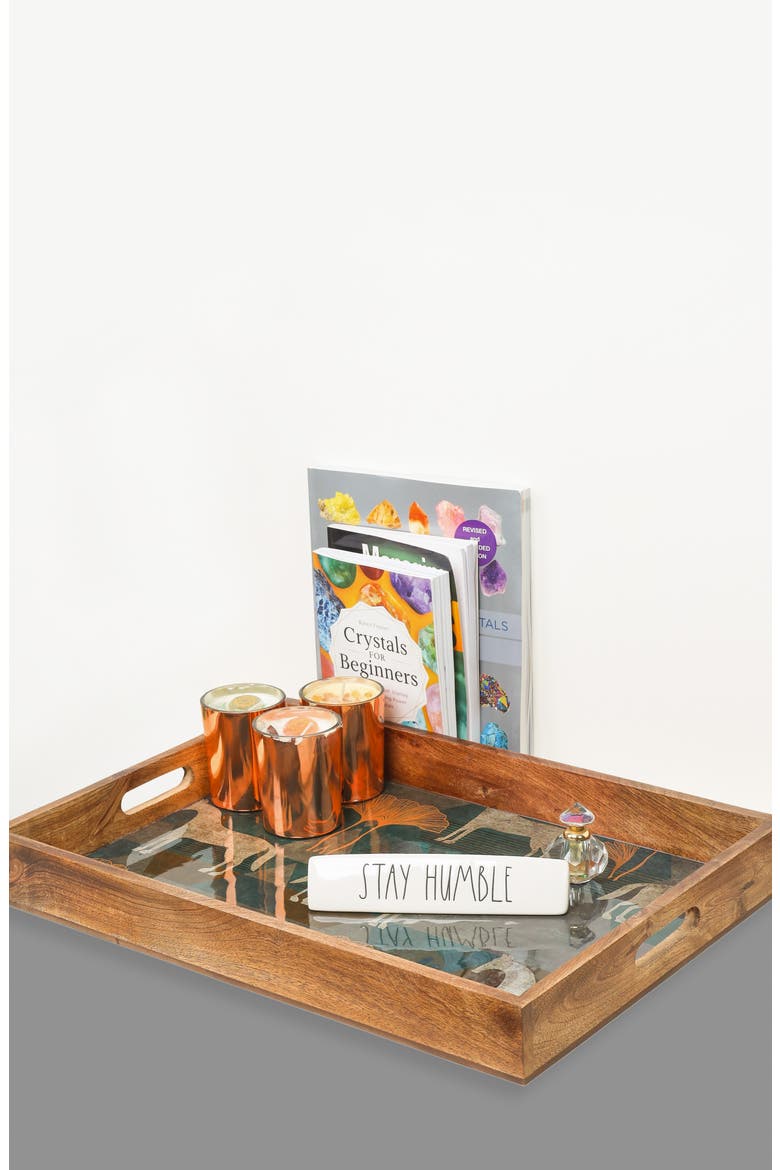Rectangular Resin & Wood Decorative Tray Set, Alternate, color, GREEN