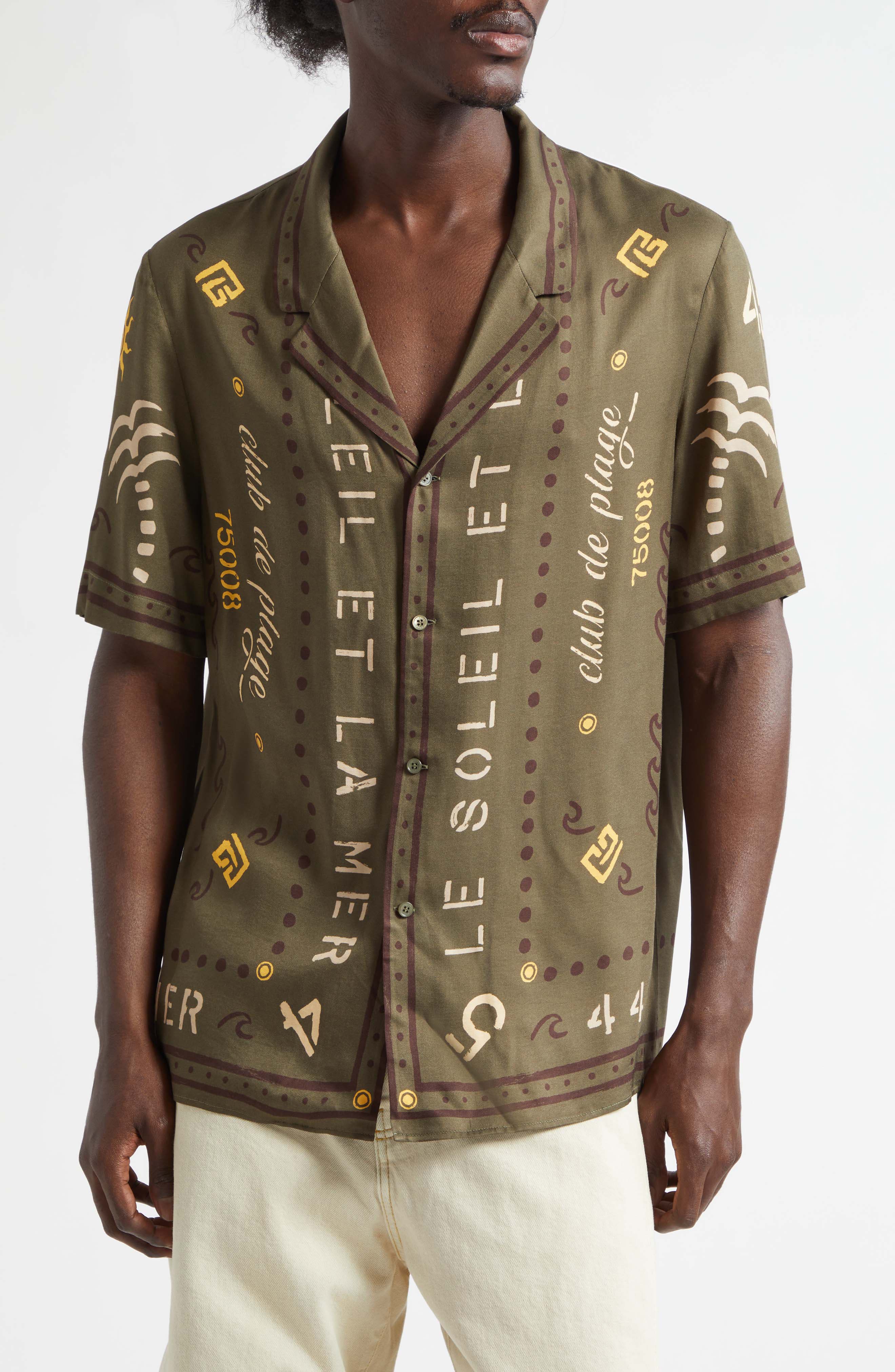 Club 45 Print Short Sleeve Button-Up Pajama Shirt