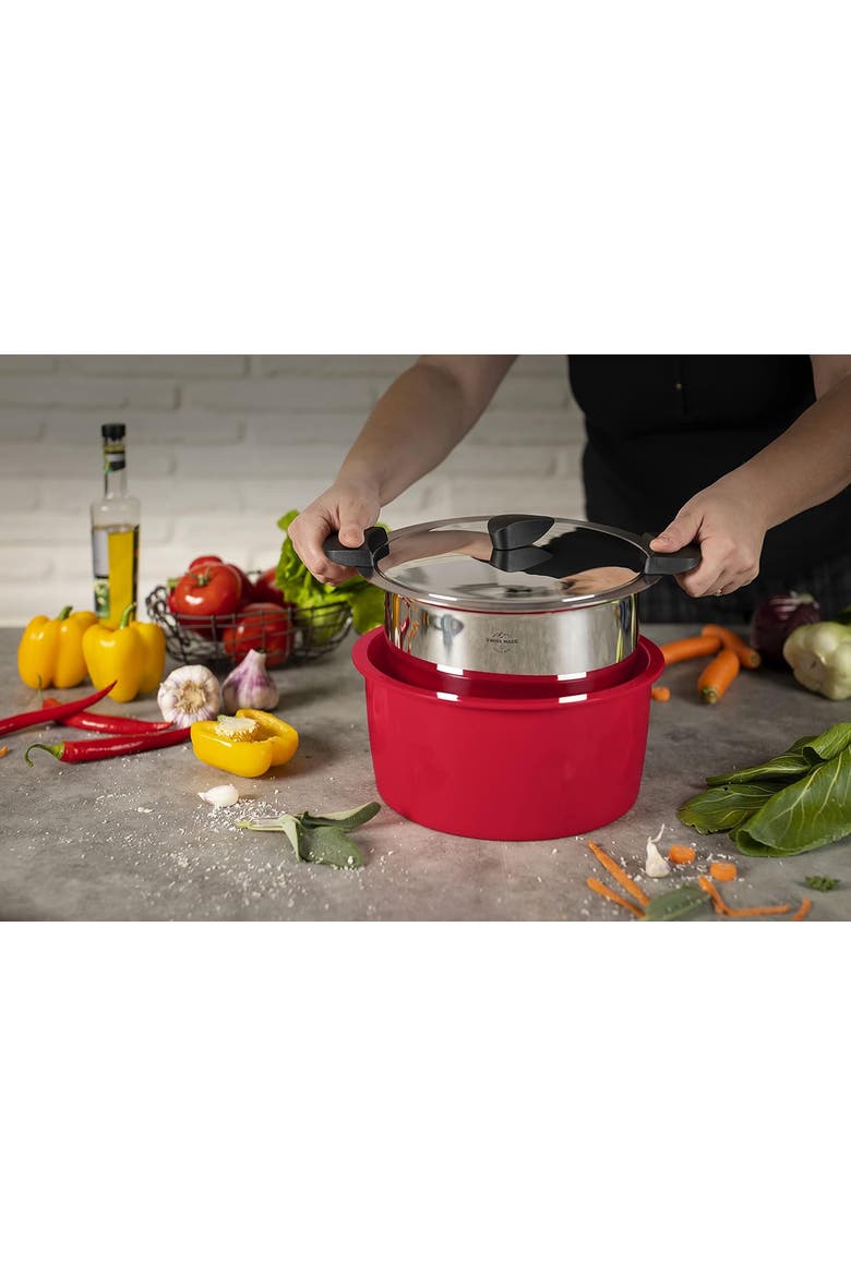 Hotpan Stainless Steel Cooking Pot with Insulated Bowl, 3.2-Quart, Alternate, color, Red