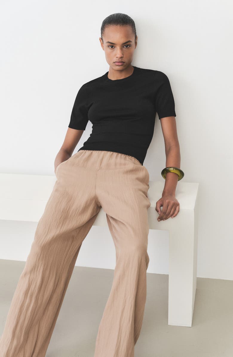 MANGO Short Sleeve Sweater, Alternate, color, Black