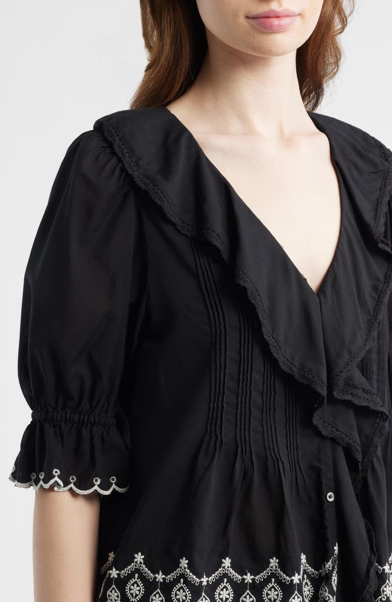 Madewell Ruffle Puff Sleeve Top, Alternate, color, Jet Black