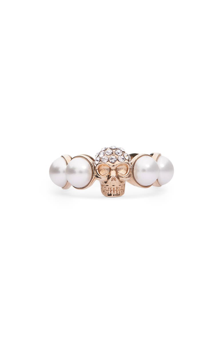 McQueen Crystal Skull & Faux Pearl Ring, Main, color,