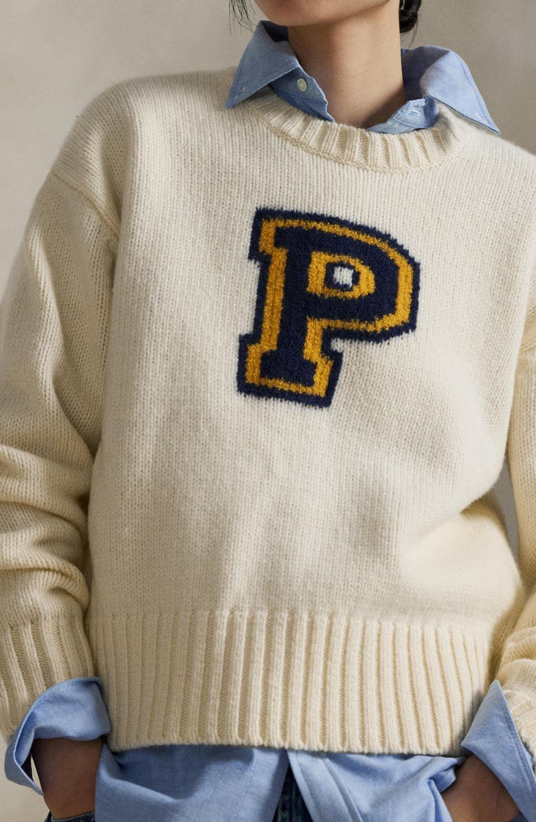 Polo Ralph Lauren Logo Wool Crewneck Sweater, Alternate, color, Cream