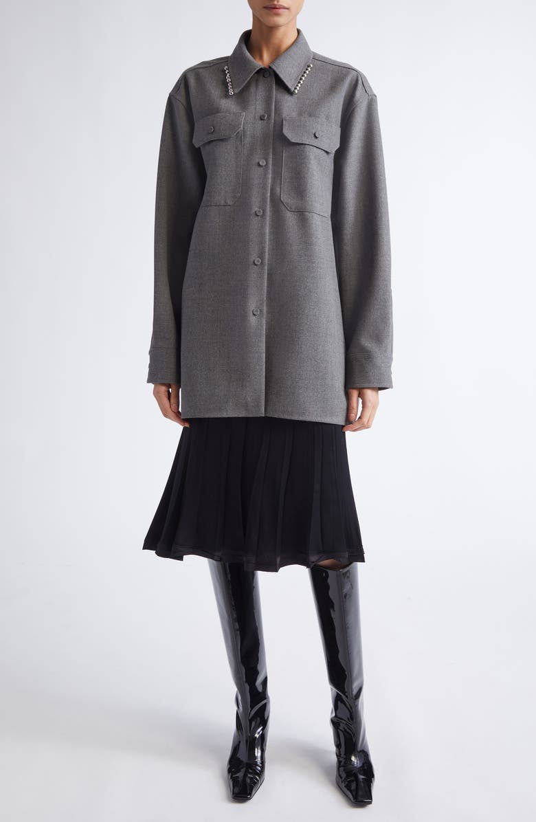 Jil Sander Relaxed Fit Utility Wool Canvas Button-Up Shirt, Alternate, color, Volcanic Glass