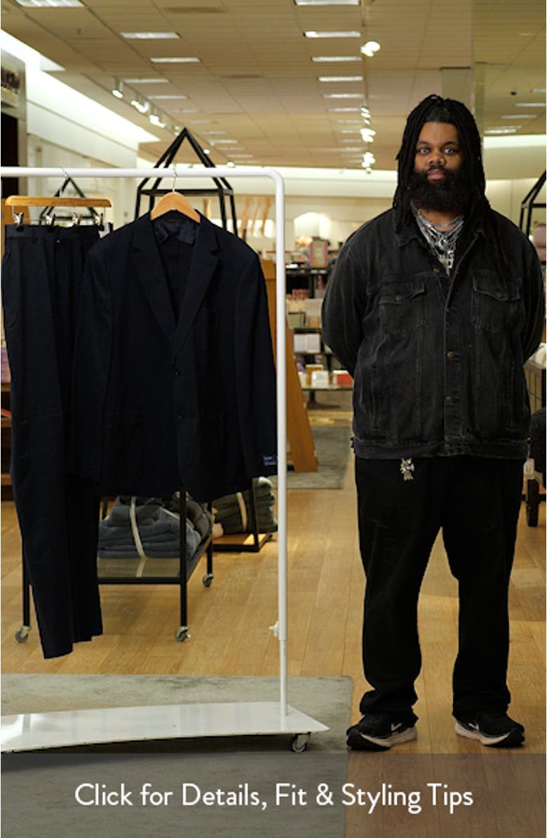 Henrik Trim Fit Navy Stretch Wool Seersucker Suit, sales video thumbnail