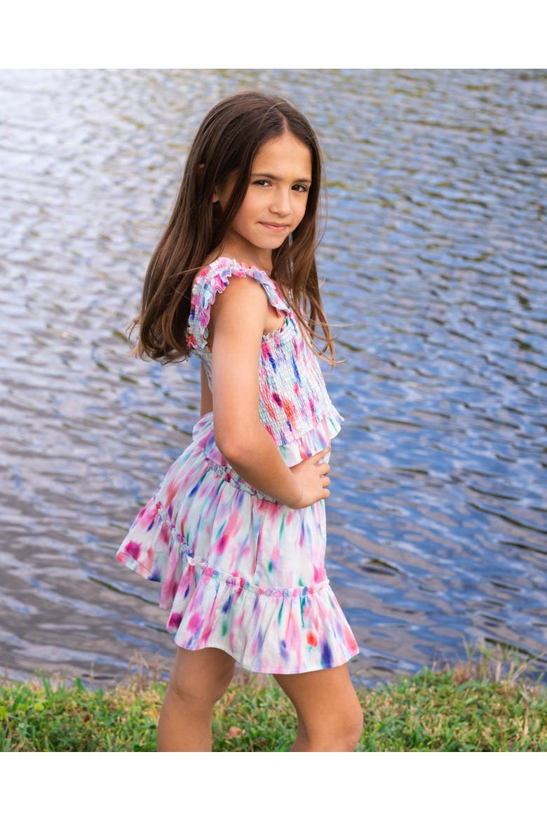 Kayla Smocked Bodice Top & Ruffle Skirt Set (Toddler, Little Kids, Big Kid)), Alternate, color, Hazy Ikat Seafoam