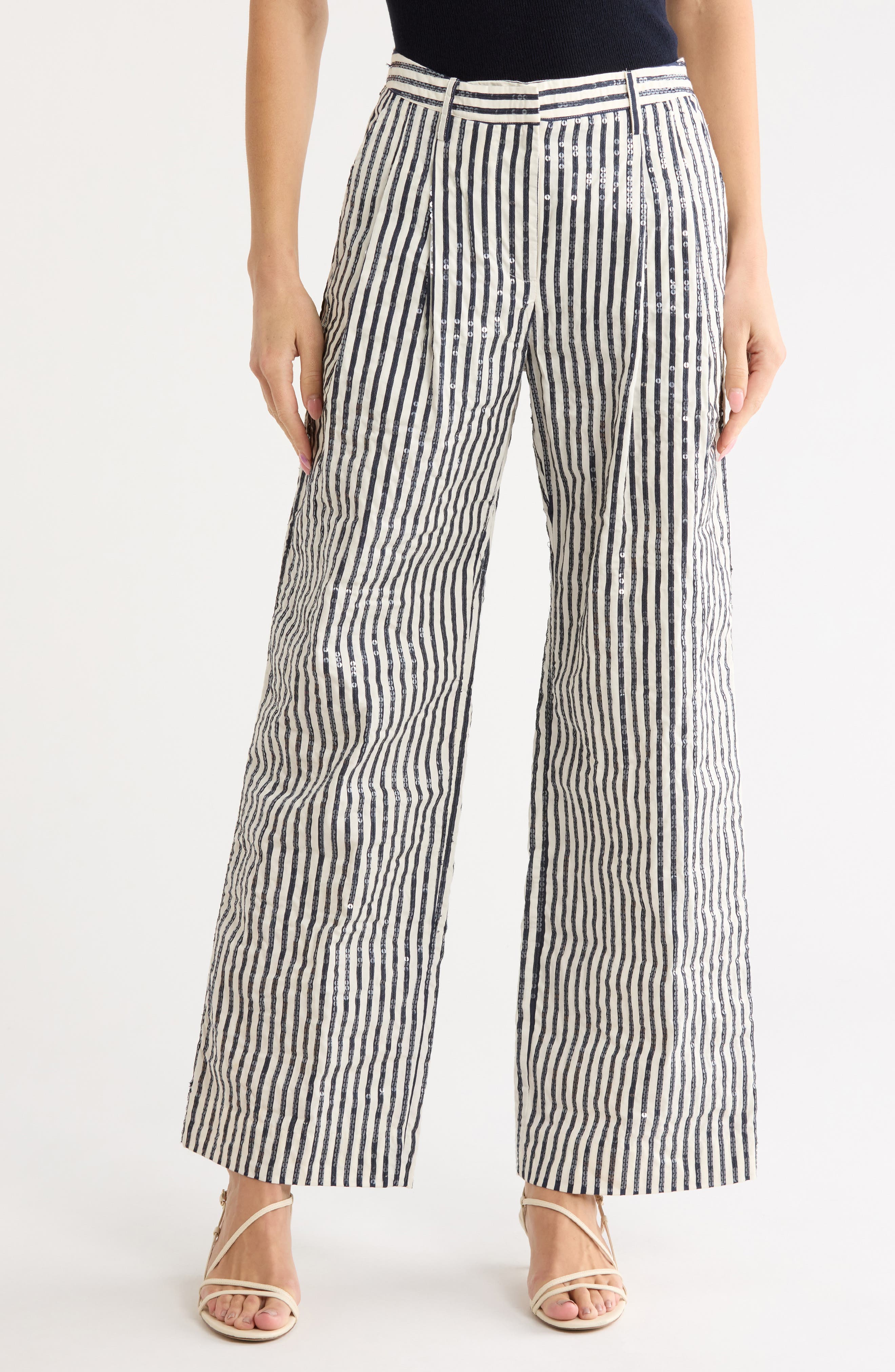 Sulli Sequin Striped Wide Leg Trousers