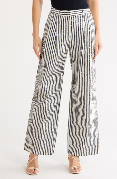 Sulli Sequin Striped Wide Leg Trousers