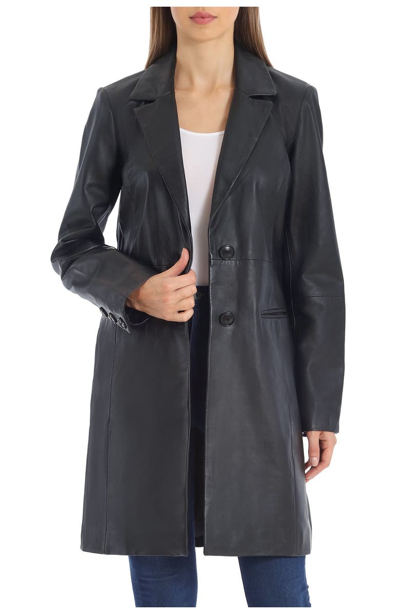 Badgley Mischka Collection Single-Breasted Lamb Leather Jacket, Main, color,