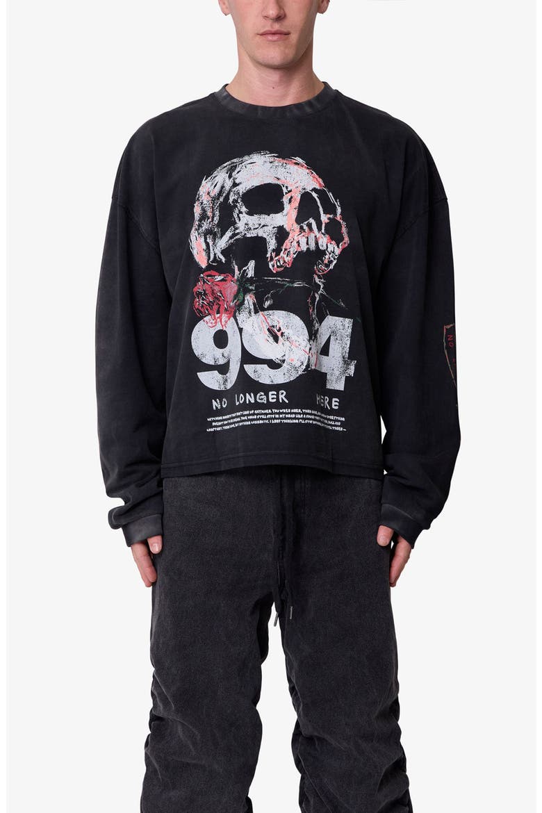 No Longer Here Oversize Long Sleeve Cotton Graphic T-Shirt, Main, color, BLACK