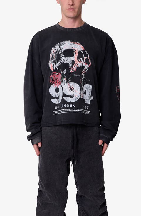 No Longer Here Oversize Long Sleeve Cotton Graphic T-Shirt