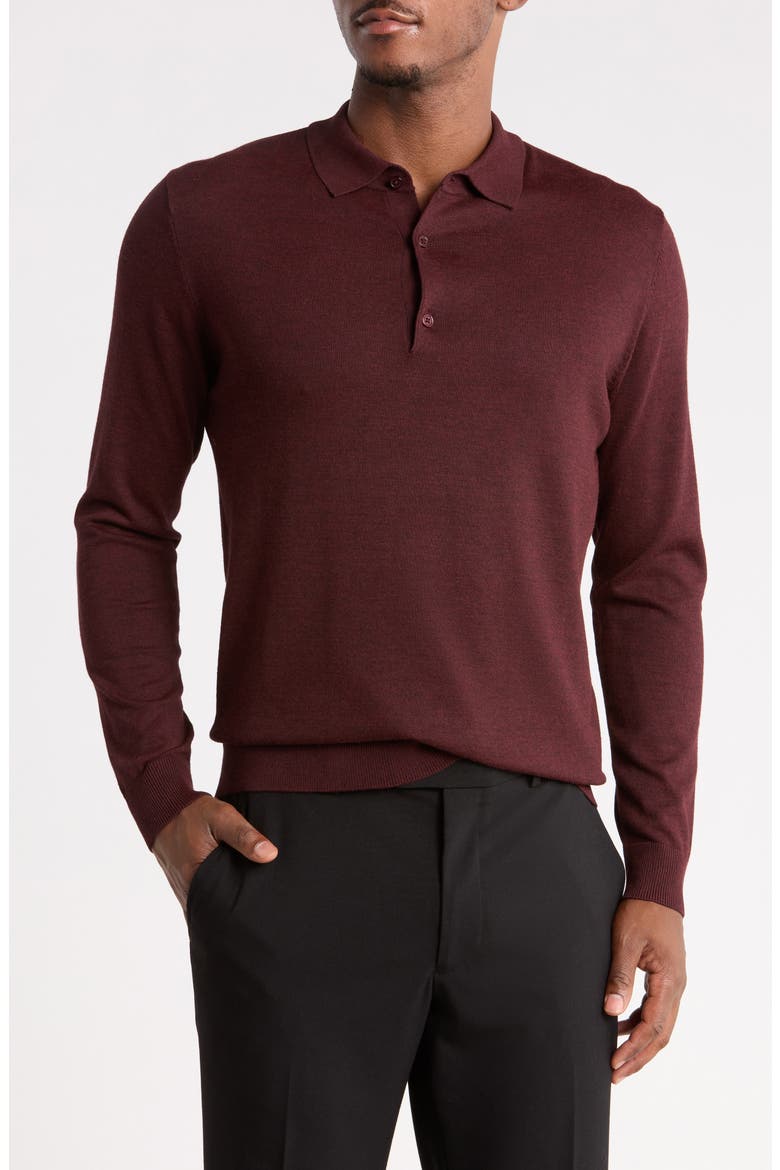 Long Sleeve Knit Polo, Main, color, BURGUNDY