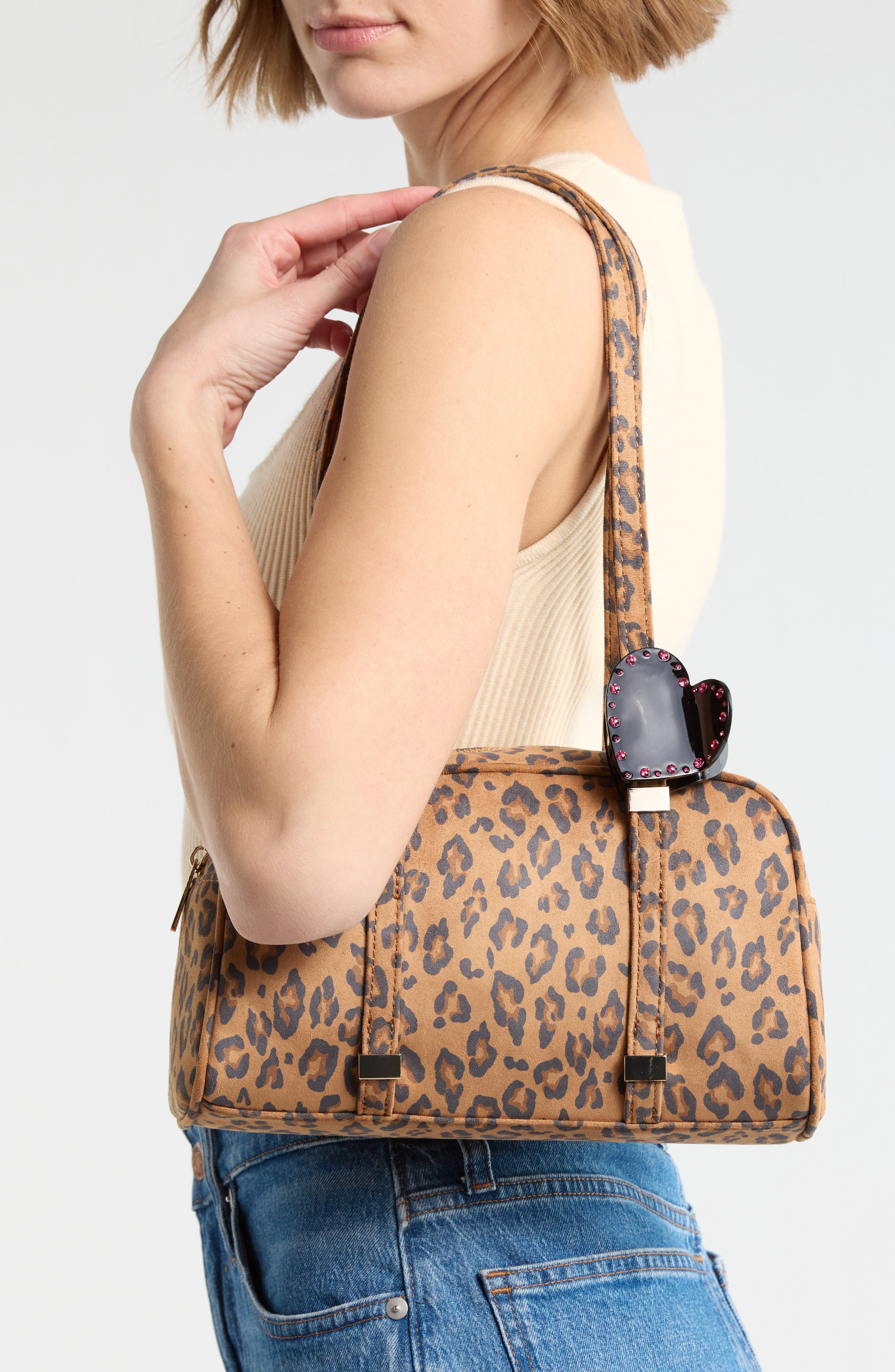 Madden Girl Leopard Faux Suede Bowler Tote, Alternate, color, Leopard