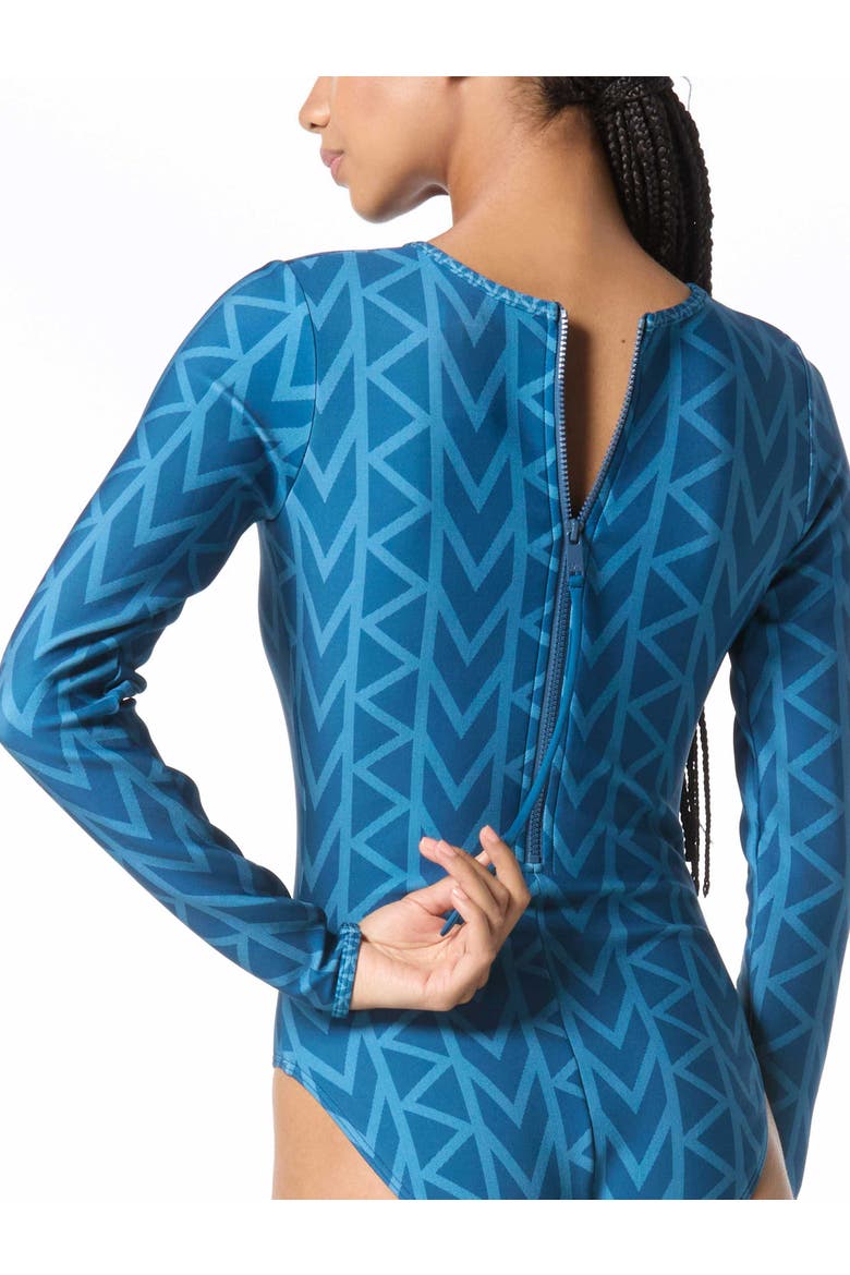 Twill Logo Long Sleeve One-Piece Swimsuit, Alternate, color, River Blue