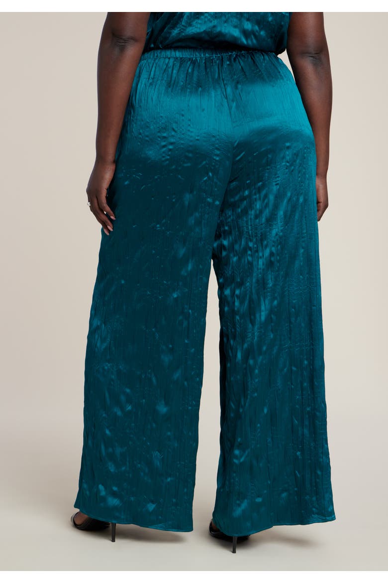 Crinkle Satin Wide Leg Pant, Alternate, color, TEAL PINE