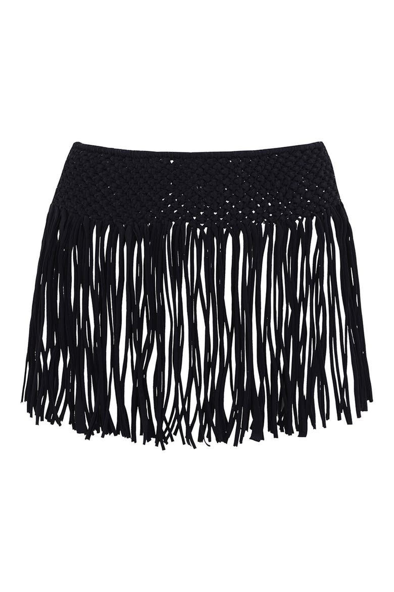 KENDALL + KYLIE at Topshop Macramé Fringe Cover-Up Skirt, Main, color, BLACK