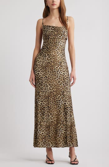 Open Edit Print Mesh Maxi Dress In Animal Print