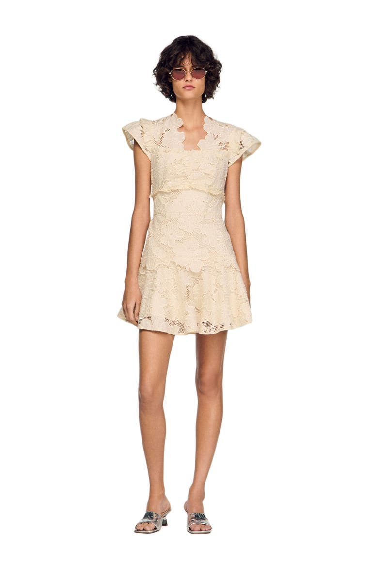 Short guipure dress, Alternate, color, Ecru
