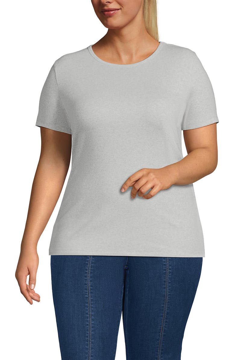Lands' End Cotton Rib T-shirt, Main, color, Soft Light Gray Heather
