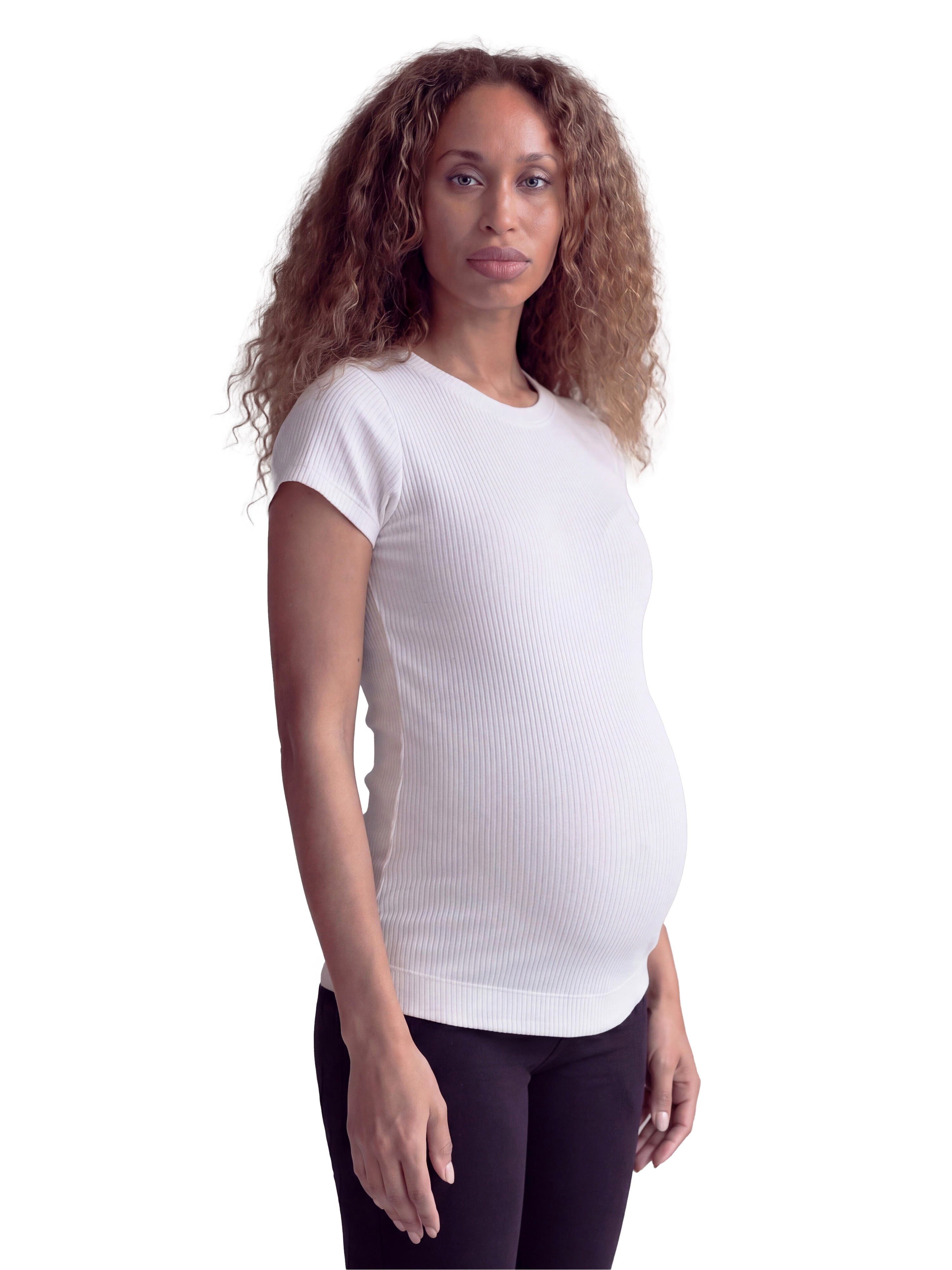 Maternity Basic Ribbed Knit Round Neck Short Sleeve Top - image 4