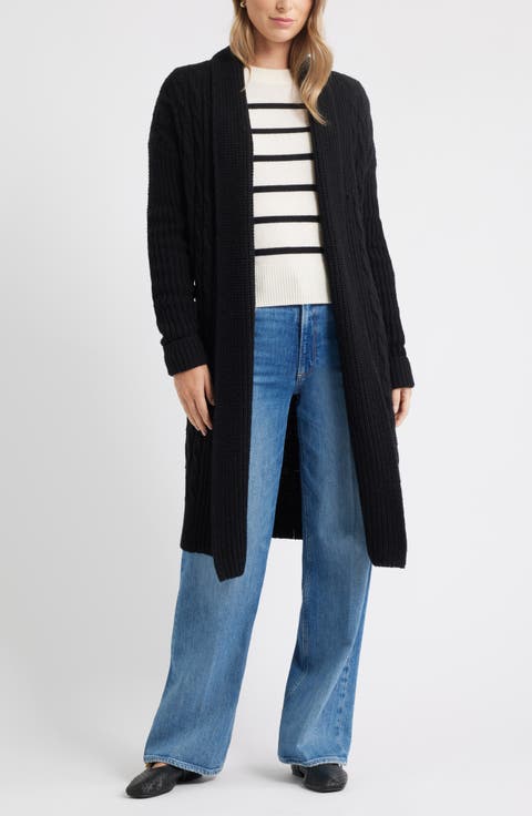 Cable Longline Open Front Cardigan