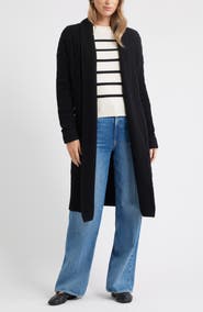 Caslon® Cable Longline Open Front Cardigan