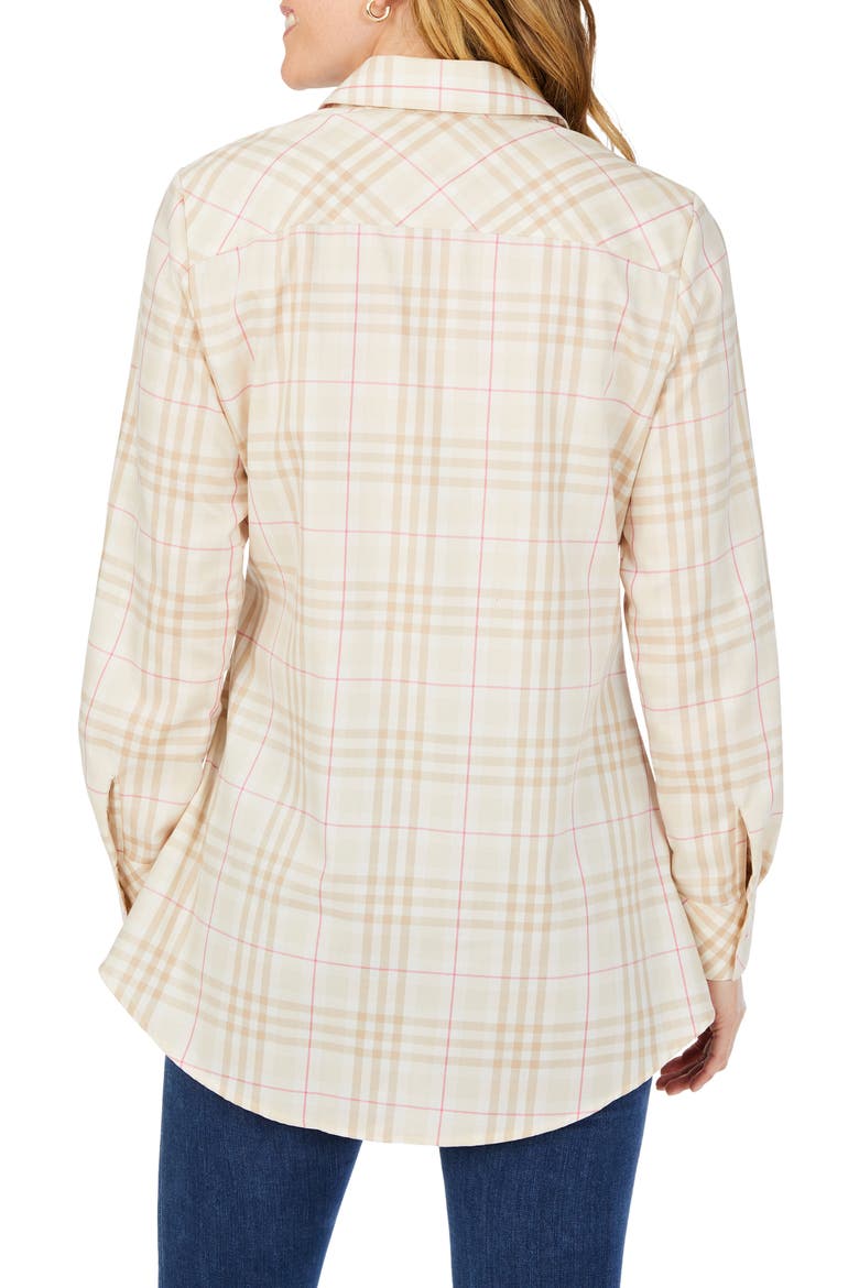 Cici Plaid Cotton Button-Up Tunic Shirt, Alternate, color, BIRCH WOOD