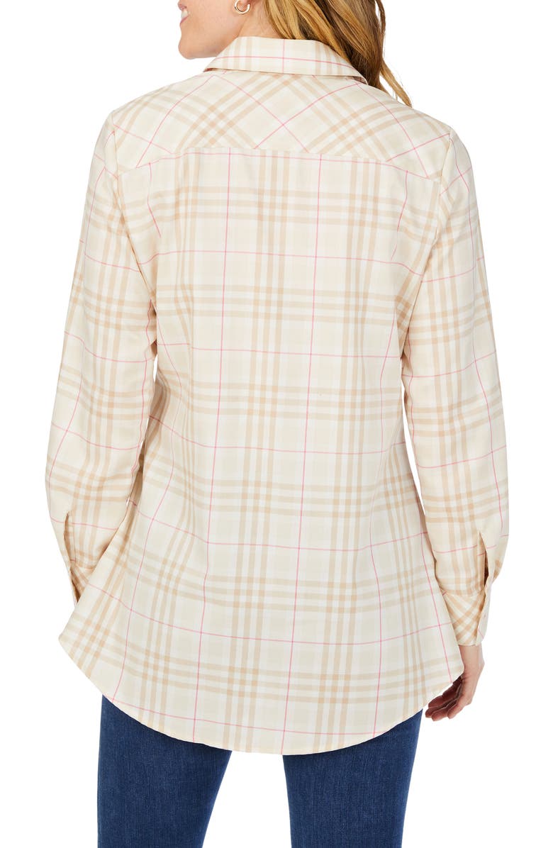 Foxcroft Cici Plaid Cotton Button-Up Tunic Shirt, Alternate, color, Birch Wood