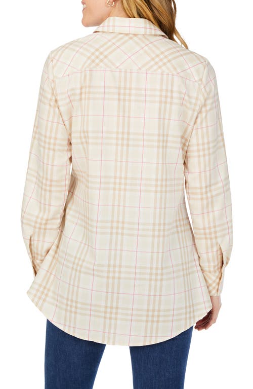 Foxcroft Cici Plaid Cotton Button-up Tunic Shirt In Birch Wood