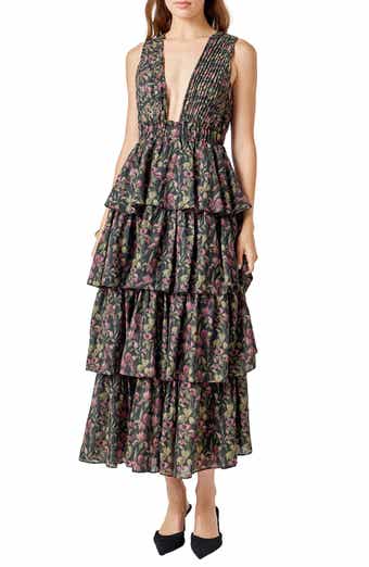 Tiered Floral Sleeveless Maxi Dress