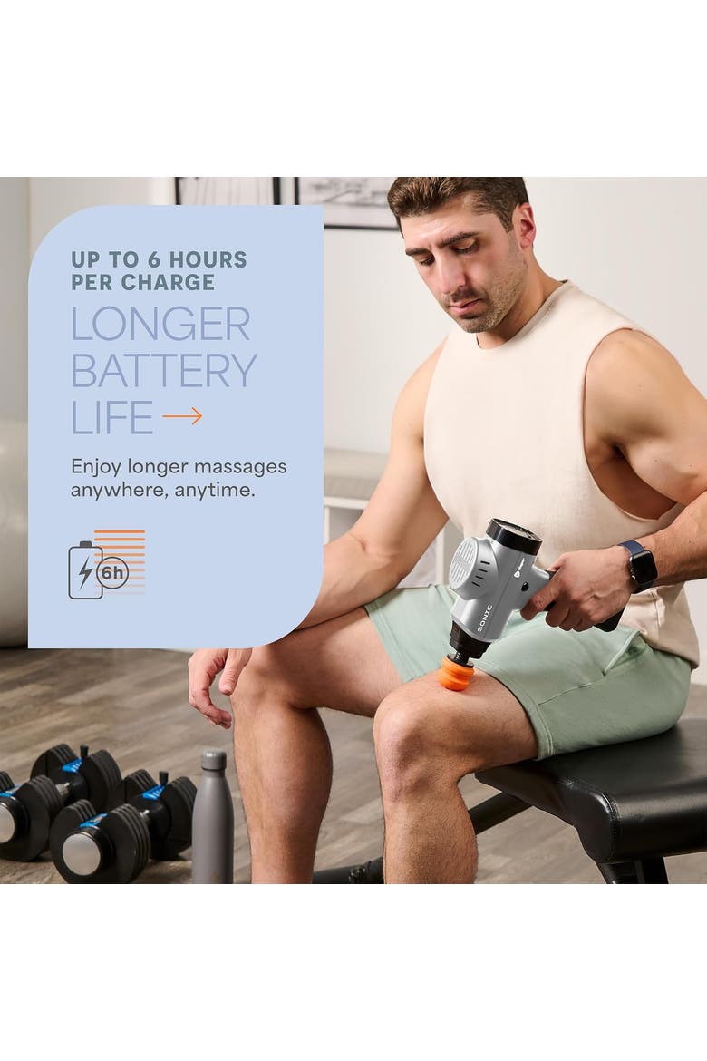 Sonic Massage Gun Percussion Muscle Massager with 8 Heads & 6 Speeds, Alternate, color, Silver