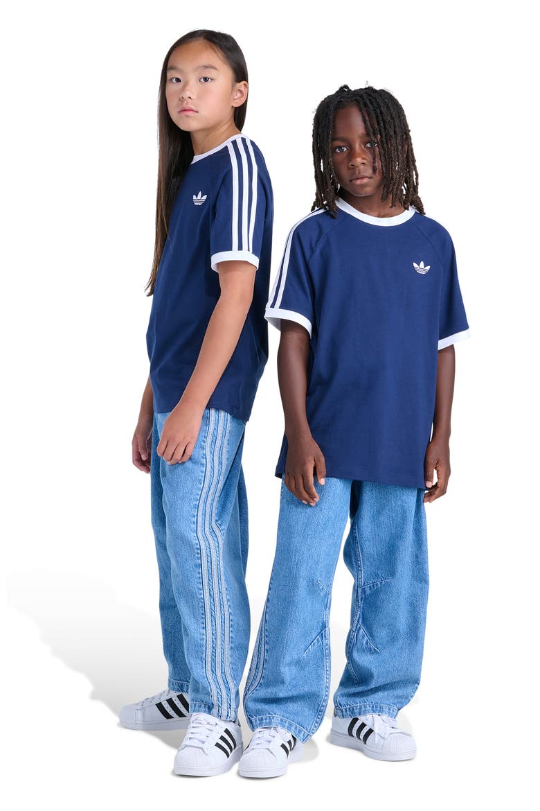 Kids' 3-Stripes Ringer T-Shirt, Alternate, color, DARK BLUE