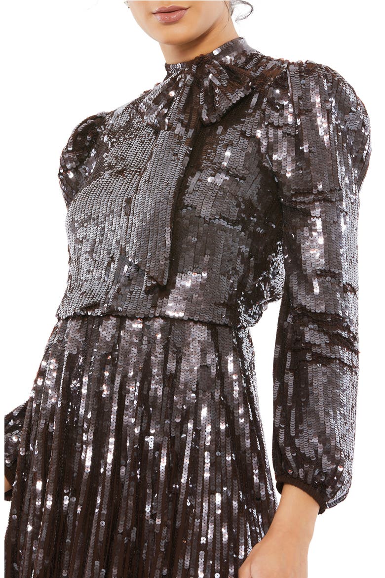 Long Sleeve Tea Length Sequin Dress, Alternate, color, DARK CHOCOLATE