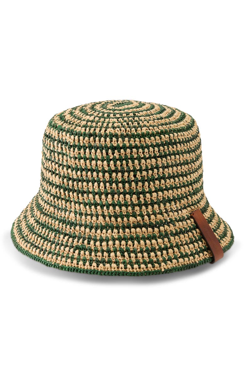 Helen Kaminski Shashika Raffia Crochet Bucket Hat, Main, color, Natural/ Emerald